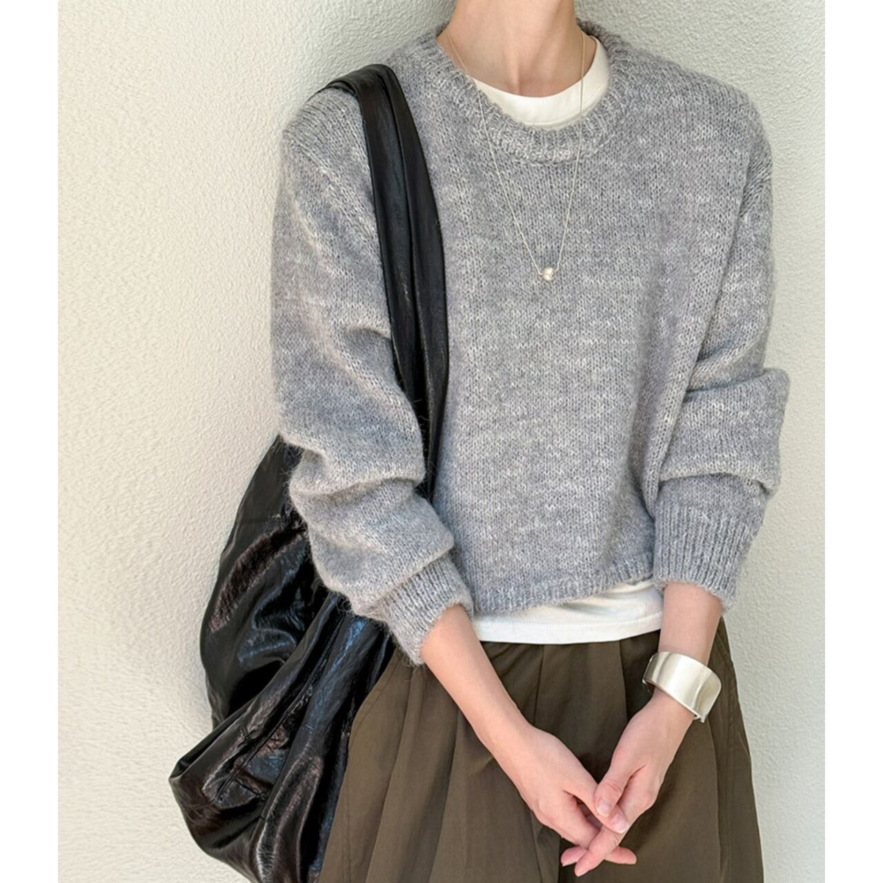 クルーネッククロップドニット a0613