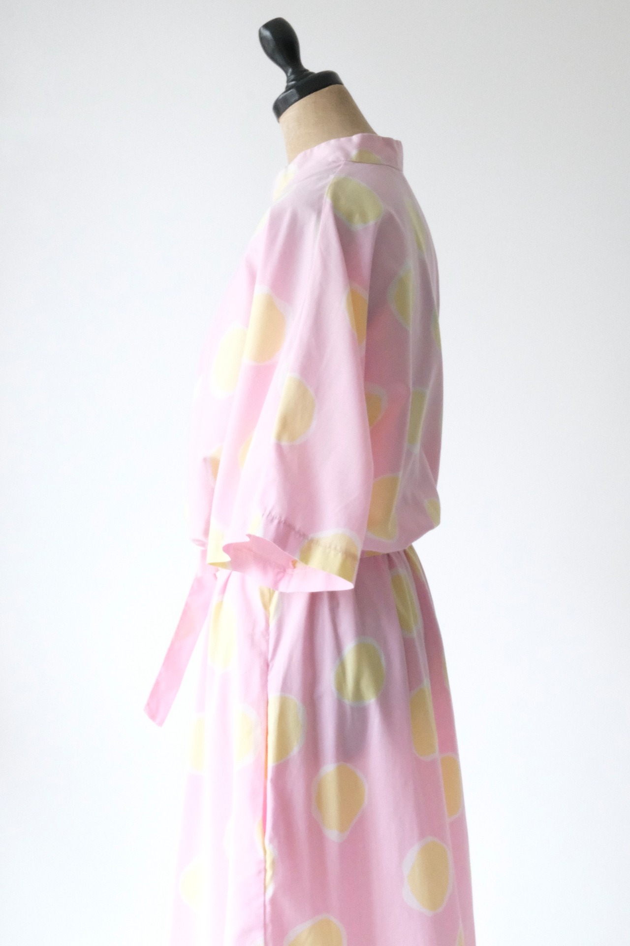 Pink yellow dot short sleeve shirt dress