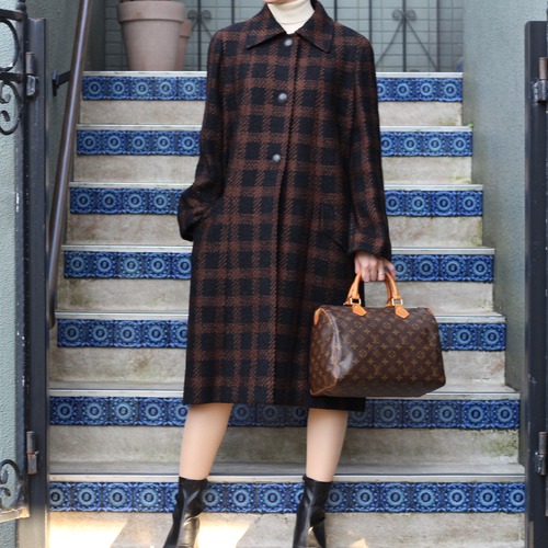 .CHANEL 96A COCO MARC BUTTON CHECK PATTRNED TWEED WOOL CHESTERFIELD COAT/シャネルココマークボタンチェック柄ツイードウールチェスターコート2000000055824