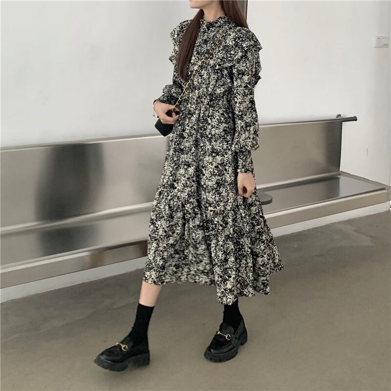 スタイルスタンダードフローラルスカート ロングドレス オータム レトロ 秋物 花柄 萌量不足94798217673