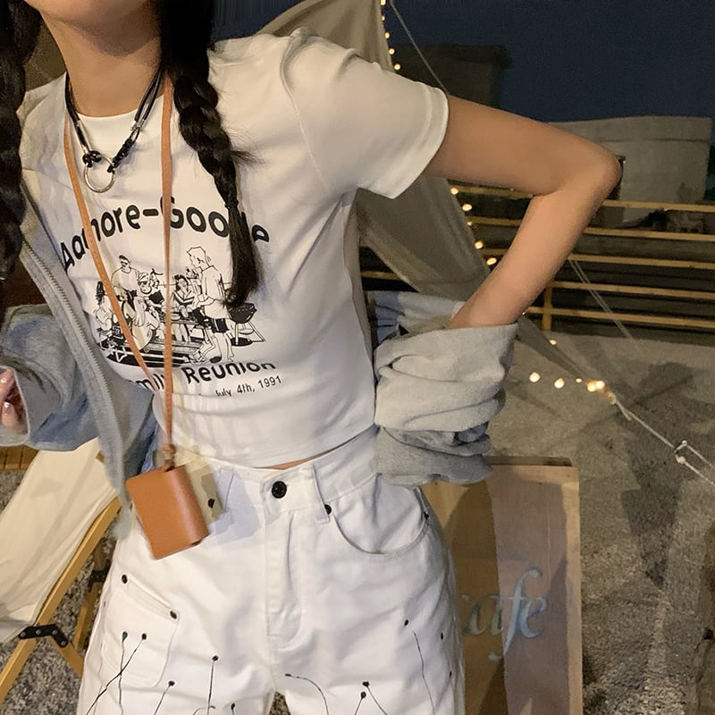 ショートTシャツ サマースリムハイウェストウェストクロップドトップス 夏物 モンロー14229975279