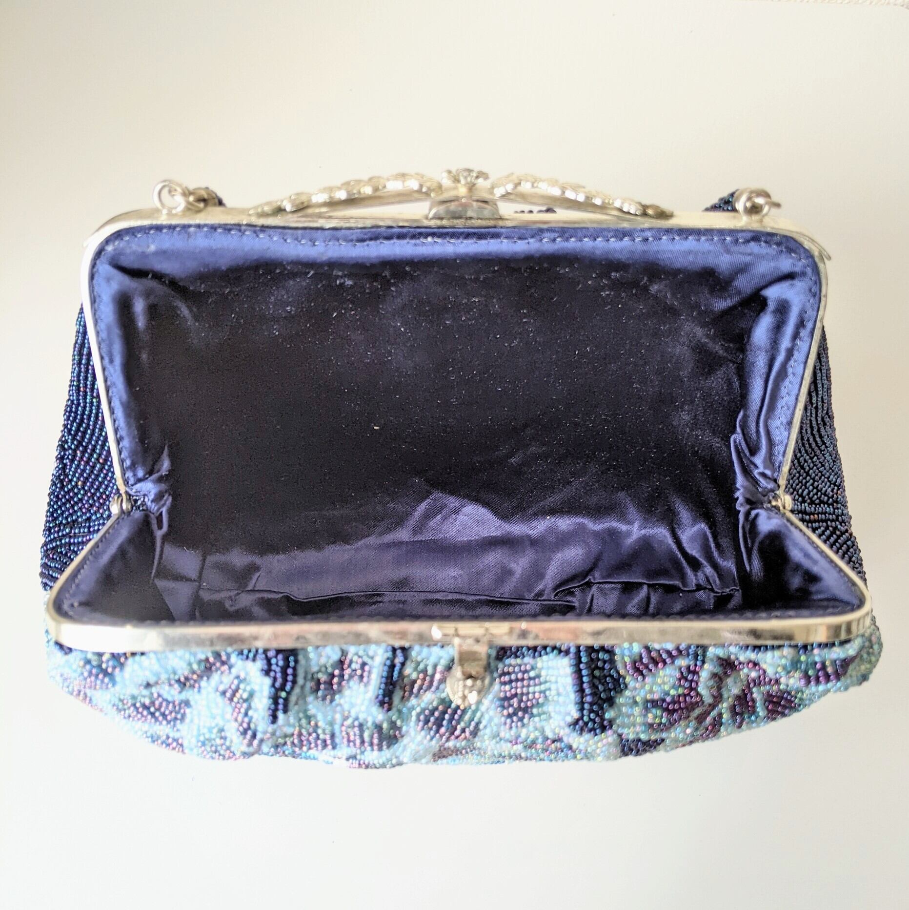 Vintage】ビーズ刺繍バッグ Vintage Beaded Bag 青系 ダリア 花 Vintage】ビーズ刺繍バッグ Vintage Beaded Bag 青系 ダリア 花