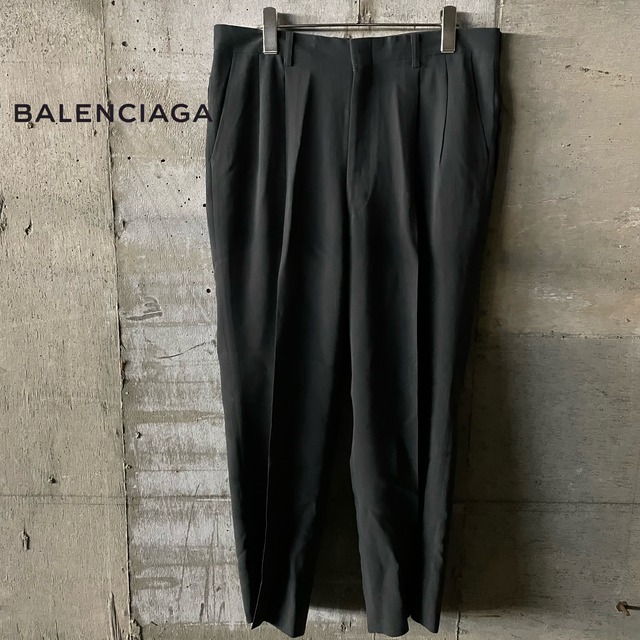 〖BALENCIAGA〗logo embroidery 2tuck wide slacks pants/バレンシアガ ロゴ刺繍 2タック ワイド スラックス パンツ/lsize/#0105