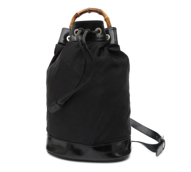 GUCCI / グッチ バンブー ナイロン×エナメルレザー 巾着 ワンショルダー リュックサック ボディバッグ