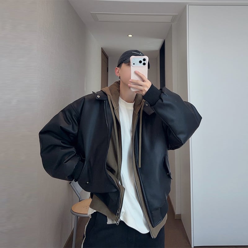 dannyandzeeスタンドカラーPUレザージャケット | mblueshop