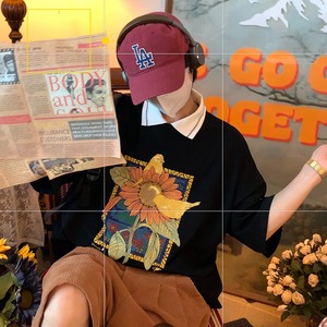 C2向日葵の咲くレトロポロTシャツ