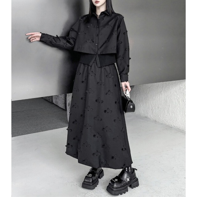 Floral cutwork shirt setup C1480