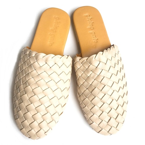 ボヘミアン 本革 レザーメッシュサンダル (アイボリー)【バリ直輸入】