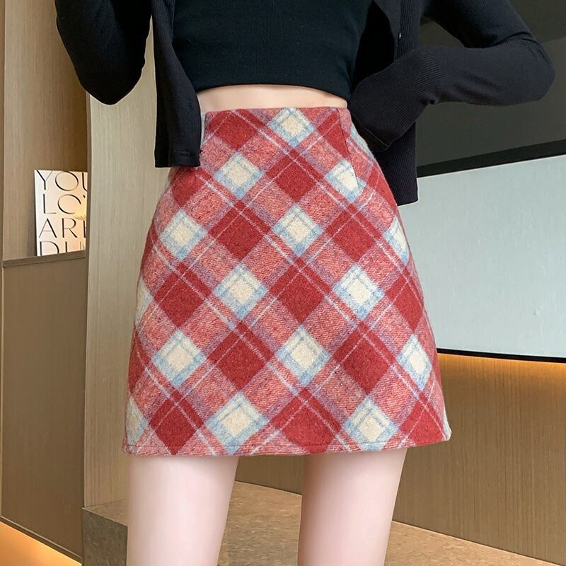 赤チェック台形スカート BURBERRY バーバリーブルーレーベル M