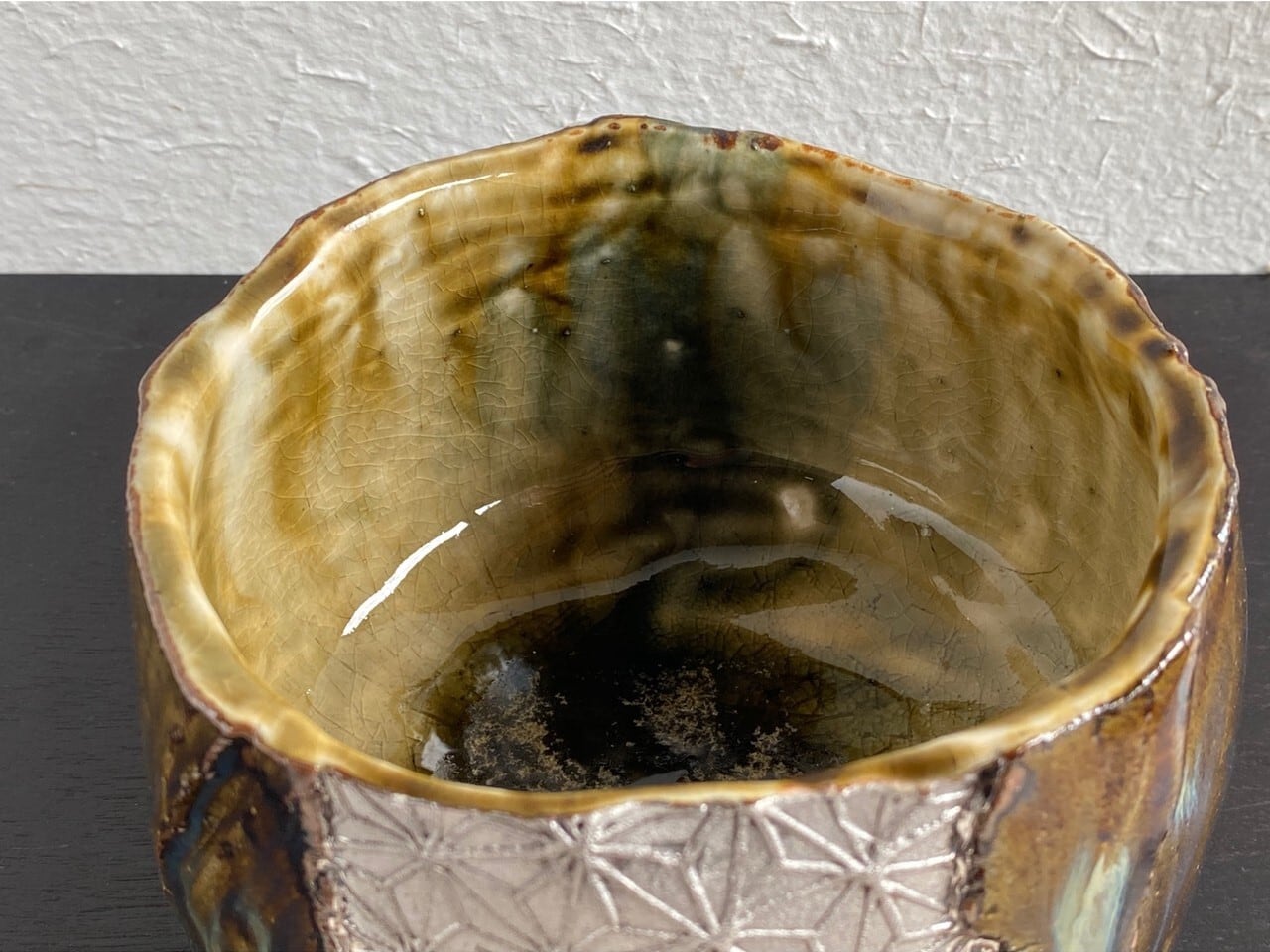 丹波焼 プラチナ 呼継 （麻の葉文）茶?