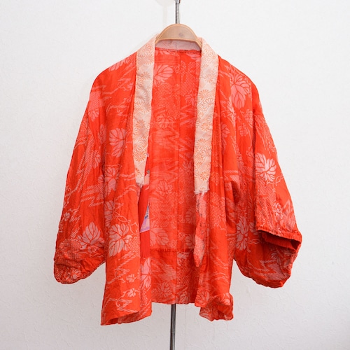 半襦袢 クレイジーパターン 昭和中期 葉模様 鶴柄 ジャパンヴィンテージ