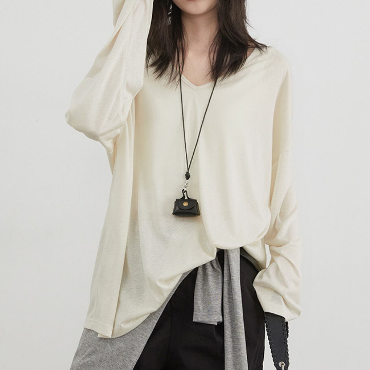 v-neck sheer loose top L0223