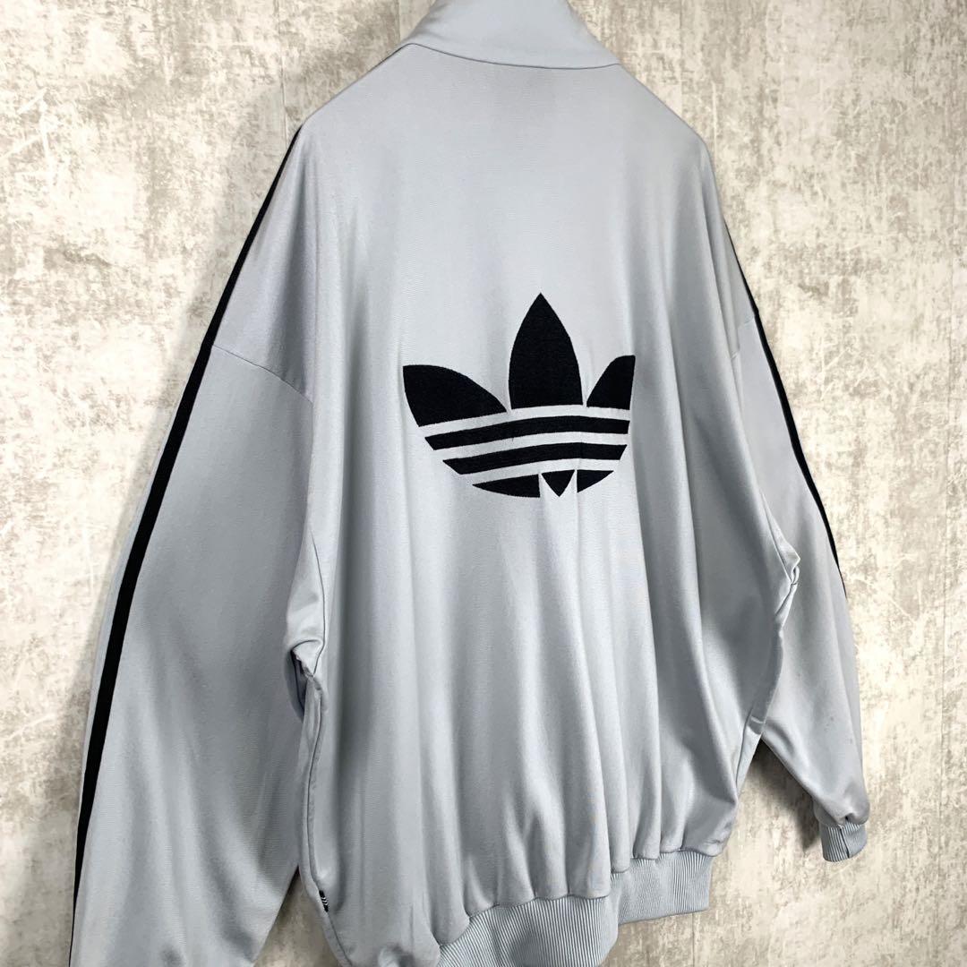 【80s】adidas刺繍ロゴ ジャージトップス黒 トレフォイルブルゾン レトロ