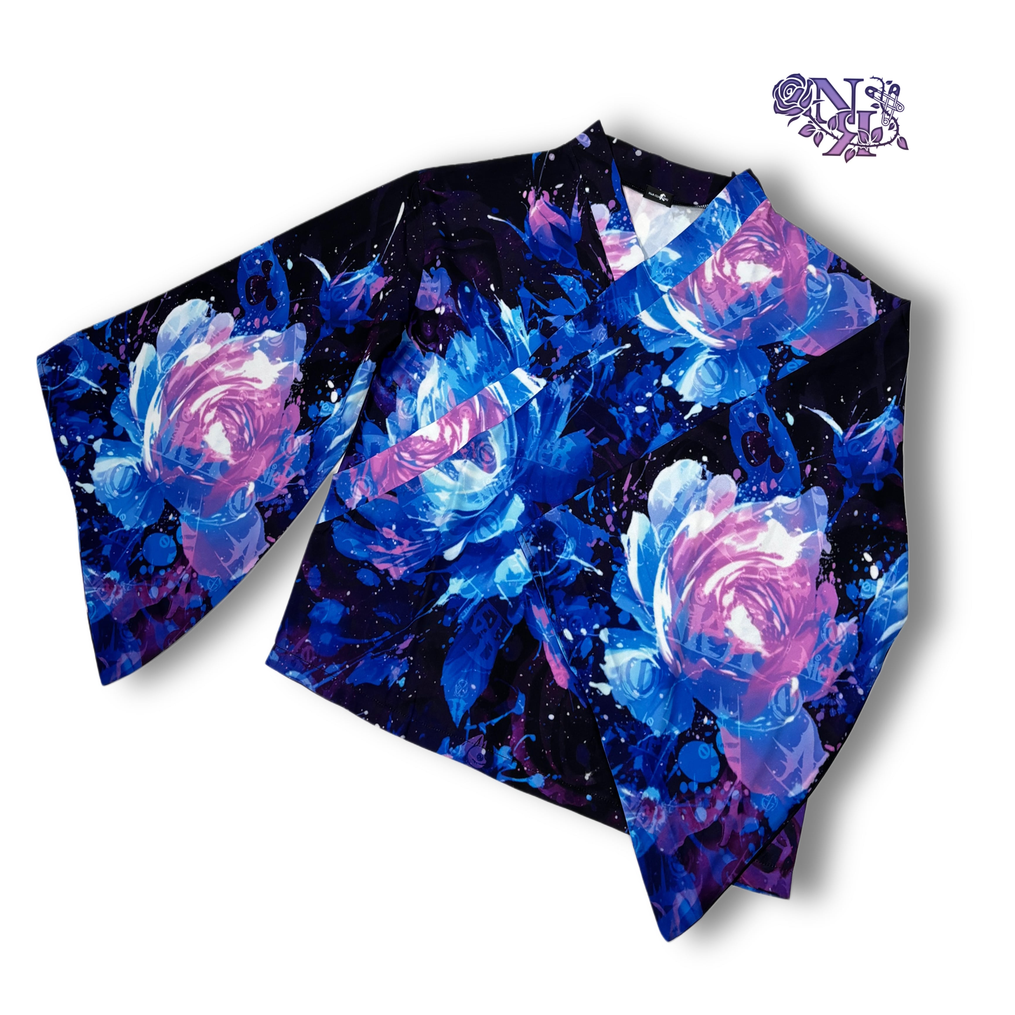 軽量着物袖UNISEXプルオーバー【青和柄薔薇】 | NIER CLOTHING