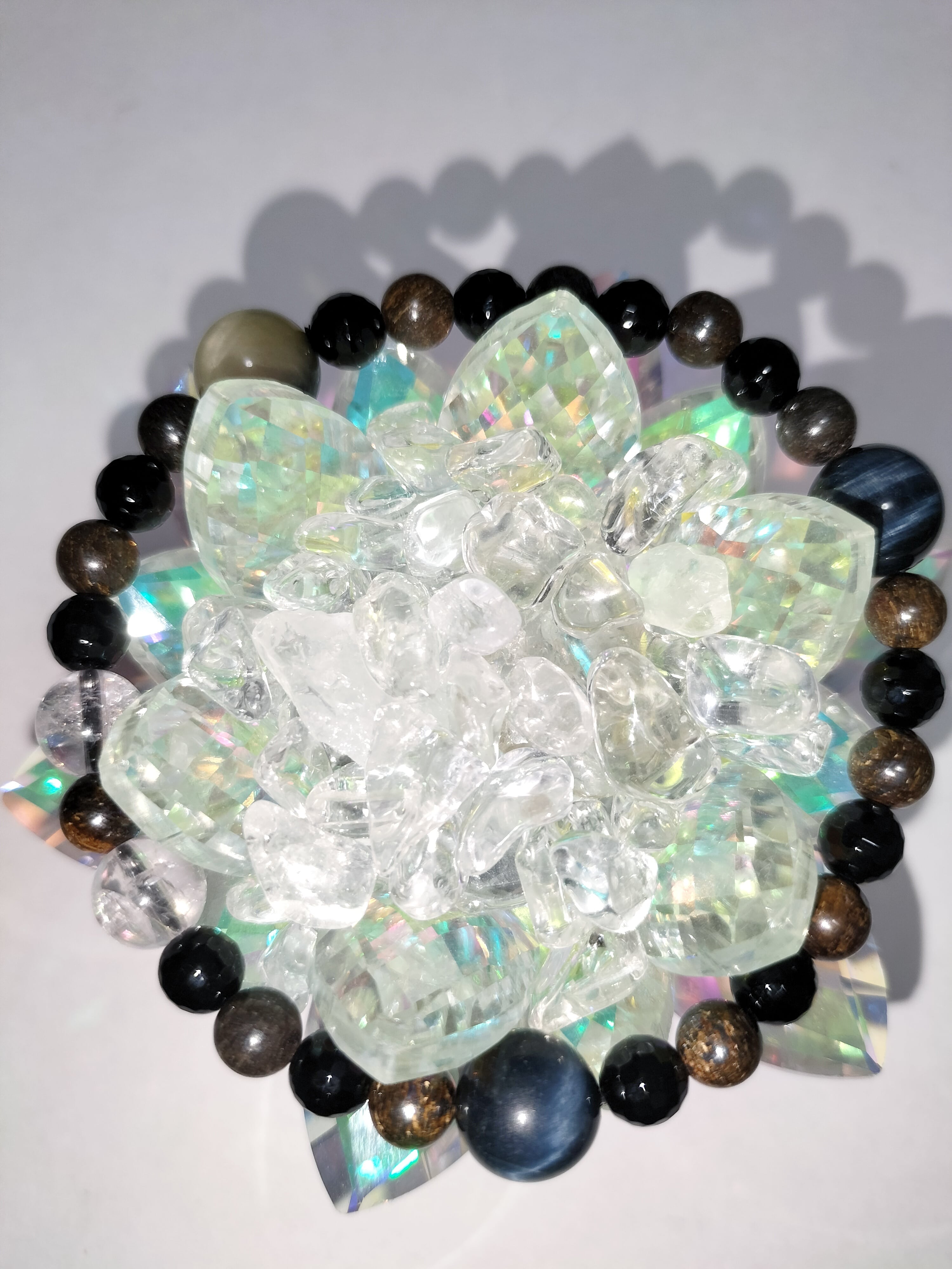 ◆ブラックチャロアイトと高波動水晶ブレス◆ ◇ブラックチャロアイトと高波動水晶ブレス◇