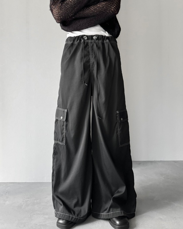 drawstring wide buggy pants / black