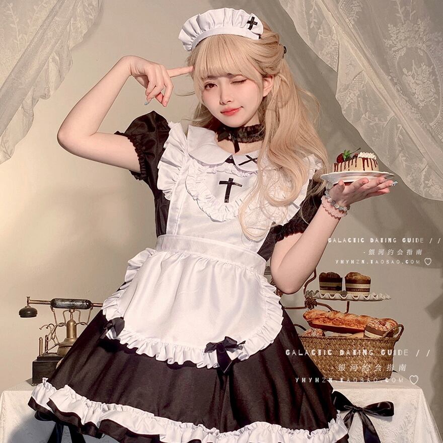 サブカル 服 地雷系 通販 メイド服 フルセット ワンピ エプロン 頭飾り 首飾りロリータ コスプレ コンカフェ メイドカフェ 秋葉系