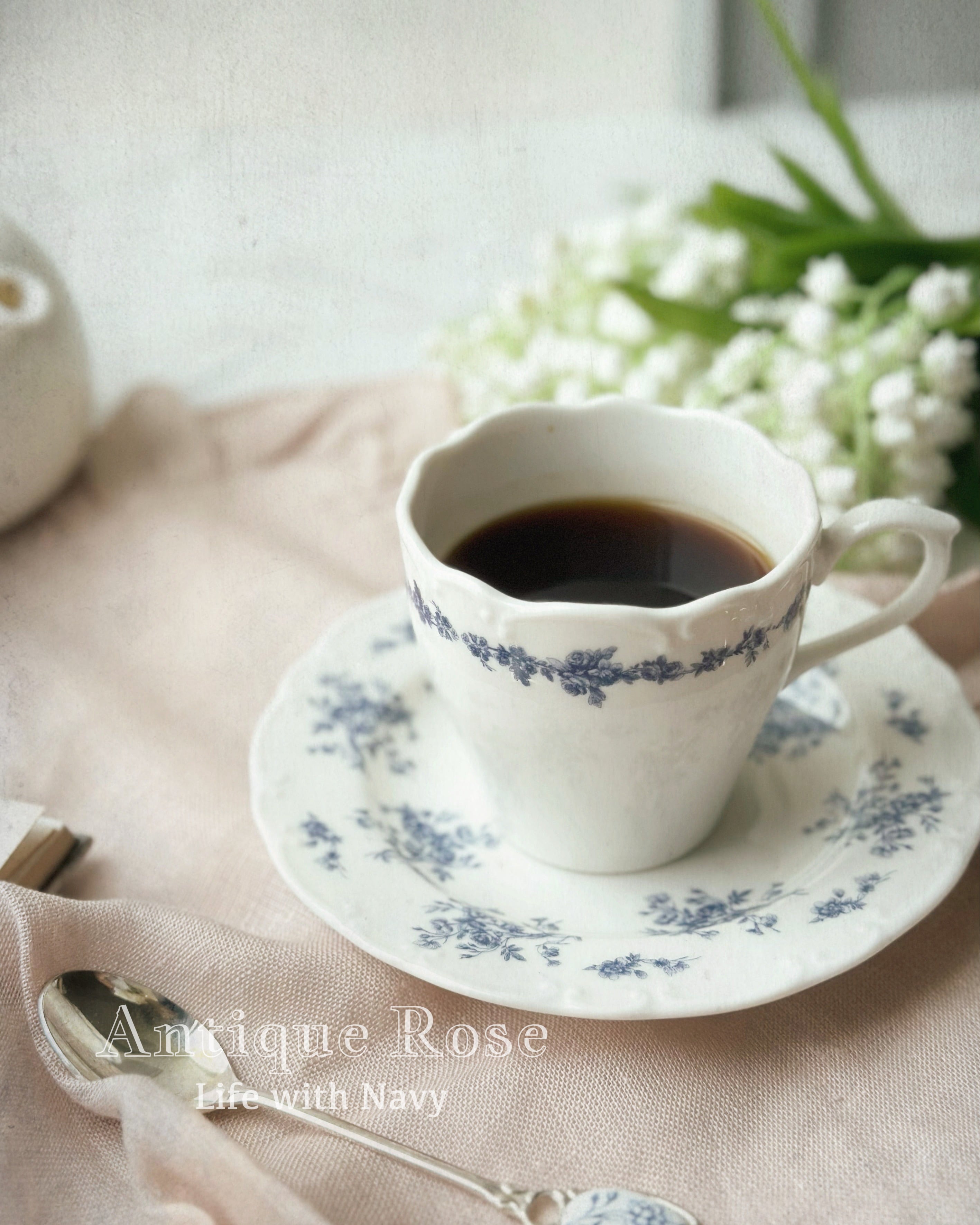 アンティークローズ転写紙 ブルー | Life with Navy【ポーセリンアート