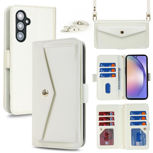 Eastwave for Galaxy A54 5G ケース ショルダー クロスボディサムスン ギャラクシー SC-53D SCG21 留め具 肩がけ 首掛け 斜め掛け カードケース for Samsung A54 5G 手帳型 財布型 カード収納 小銭入れ PUレザー 6色 ホワイト