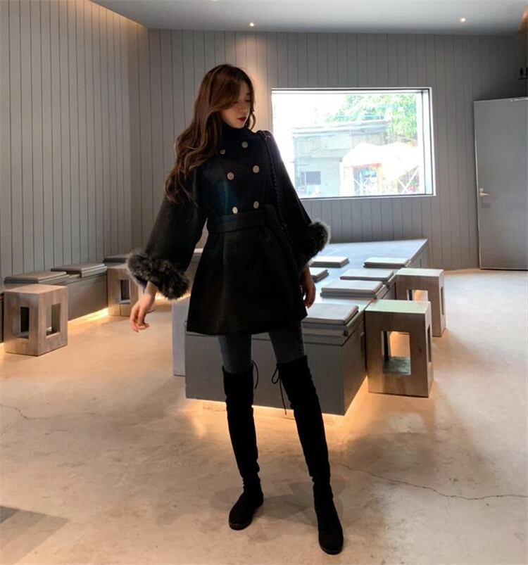 満足度99%↑大人気 韓国ファッション 立ち襟 中・長セクション 厚手 気質 ダブルボタン コート