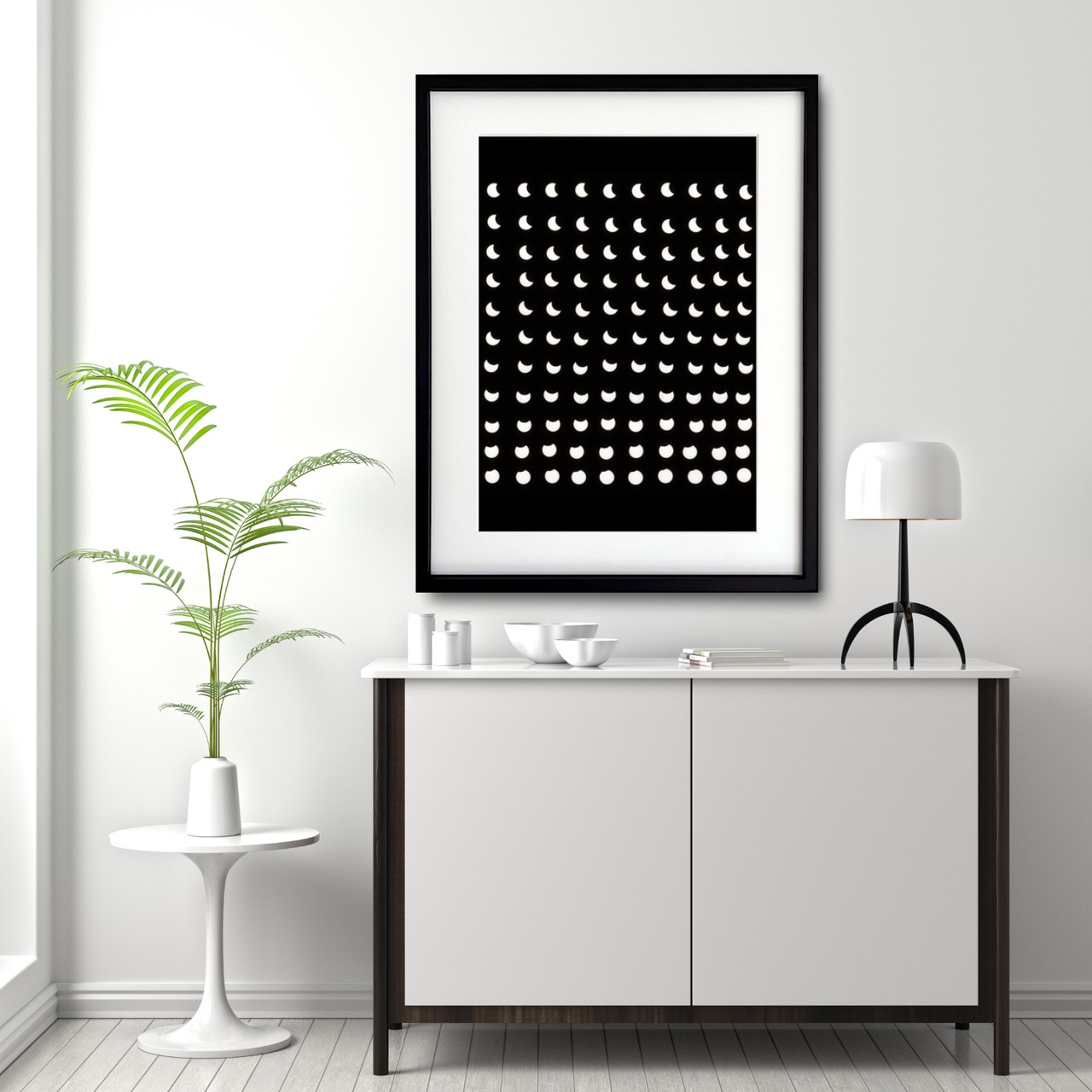 Lunar Rhythm Grid｜モノクロの月相パターンアート 神秘的でスタイリッシュな壁掛けポスター  北欧インテリアA2ポスター