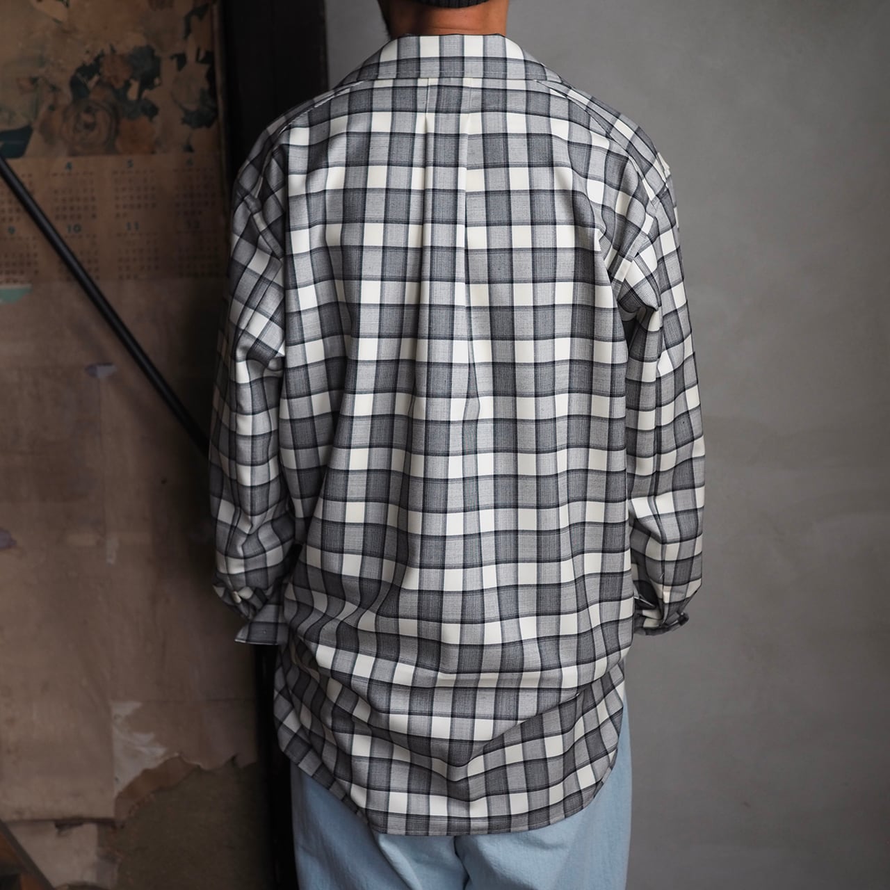 山内 25241-wo / グレンチェック・ダブルオープンカラーシャツ | 洋服
