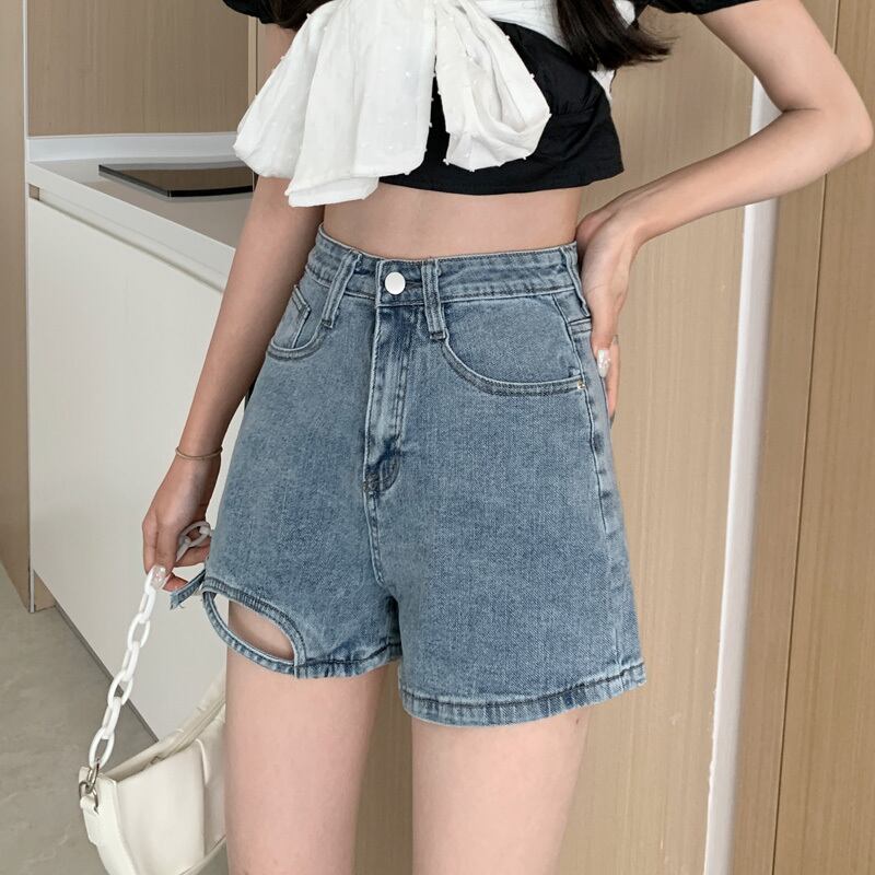 デニムショートパンツ ショートパンツ ホットパンツ カットアウト ダメージ ボトム ハイウエスト シンプル カジュアル 韓国ファッション S Xl Luluca 韓国トレンドファッションluluca ルルカ