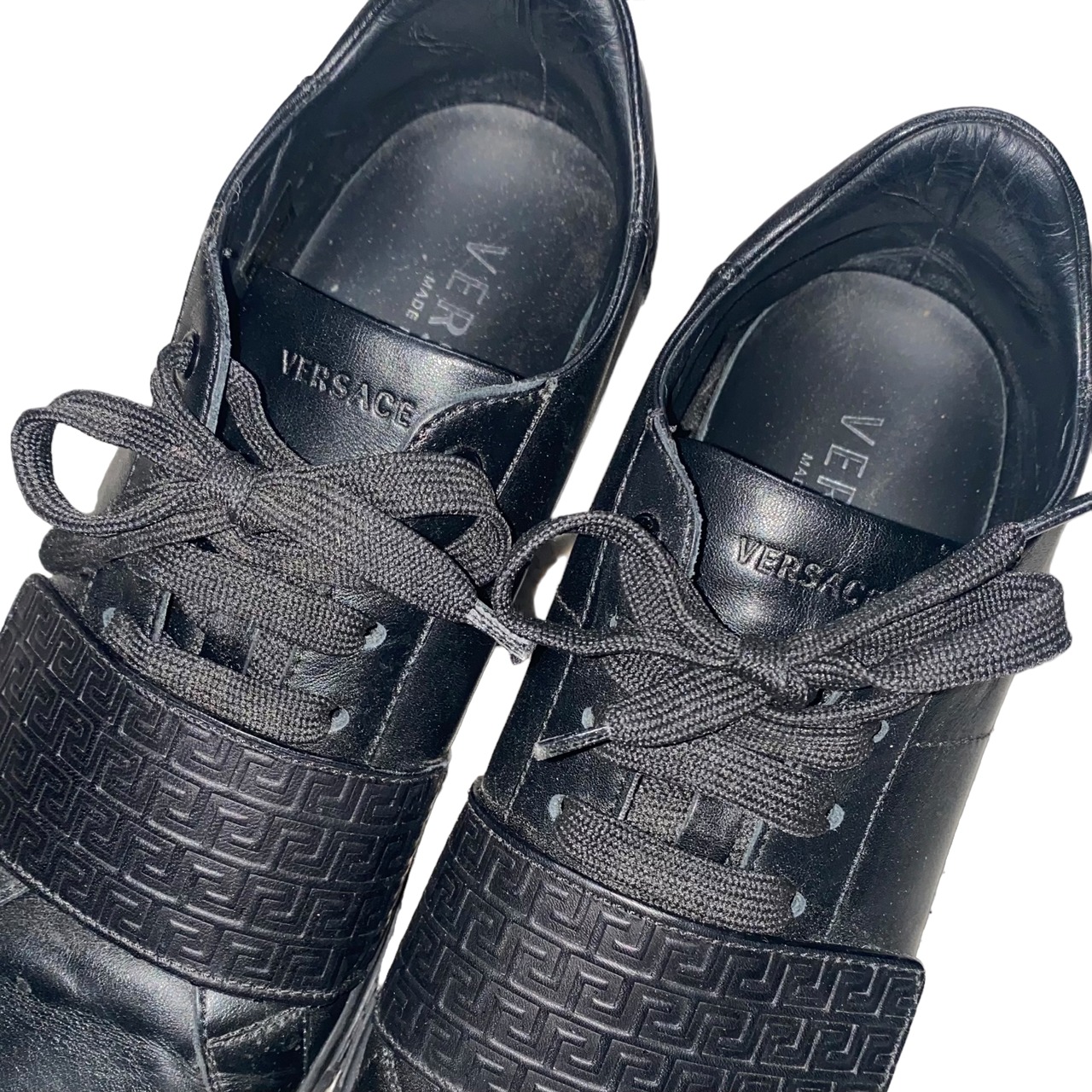VERSACE black leather sneakers