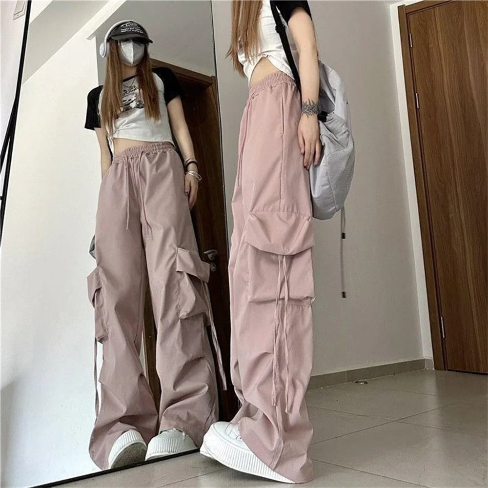 レディースハイウエストカーゴパンツ、ヒップホップストリート レディースハイウエストカーゴパンツ、ヒップホップストリート