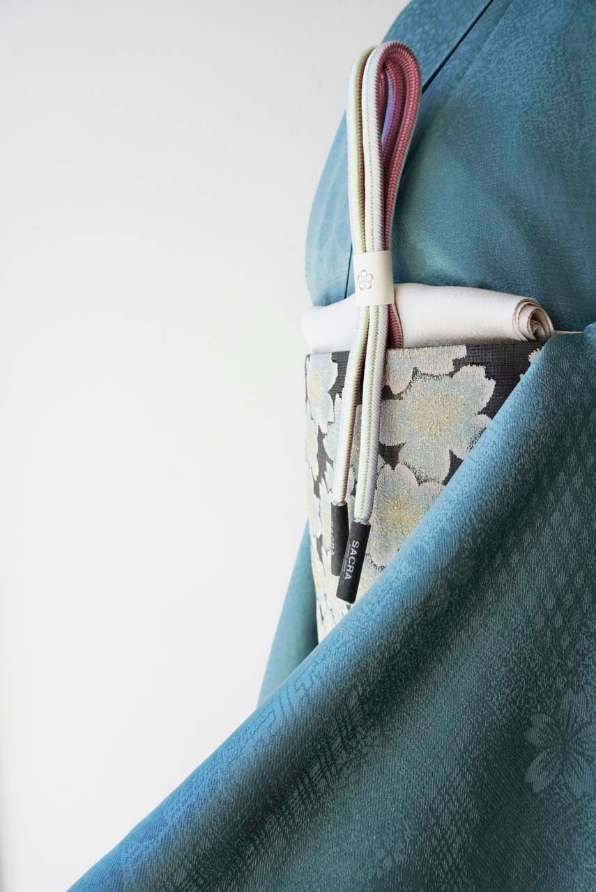 袷】青碧色 桜と吉祥文地紋 色無地 | 大山キモノ・ちぇらうなぼるた