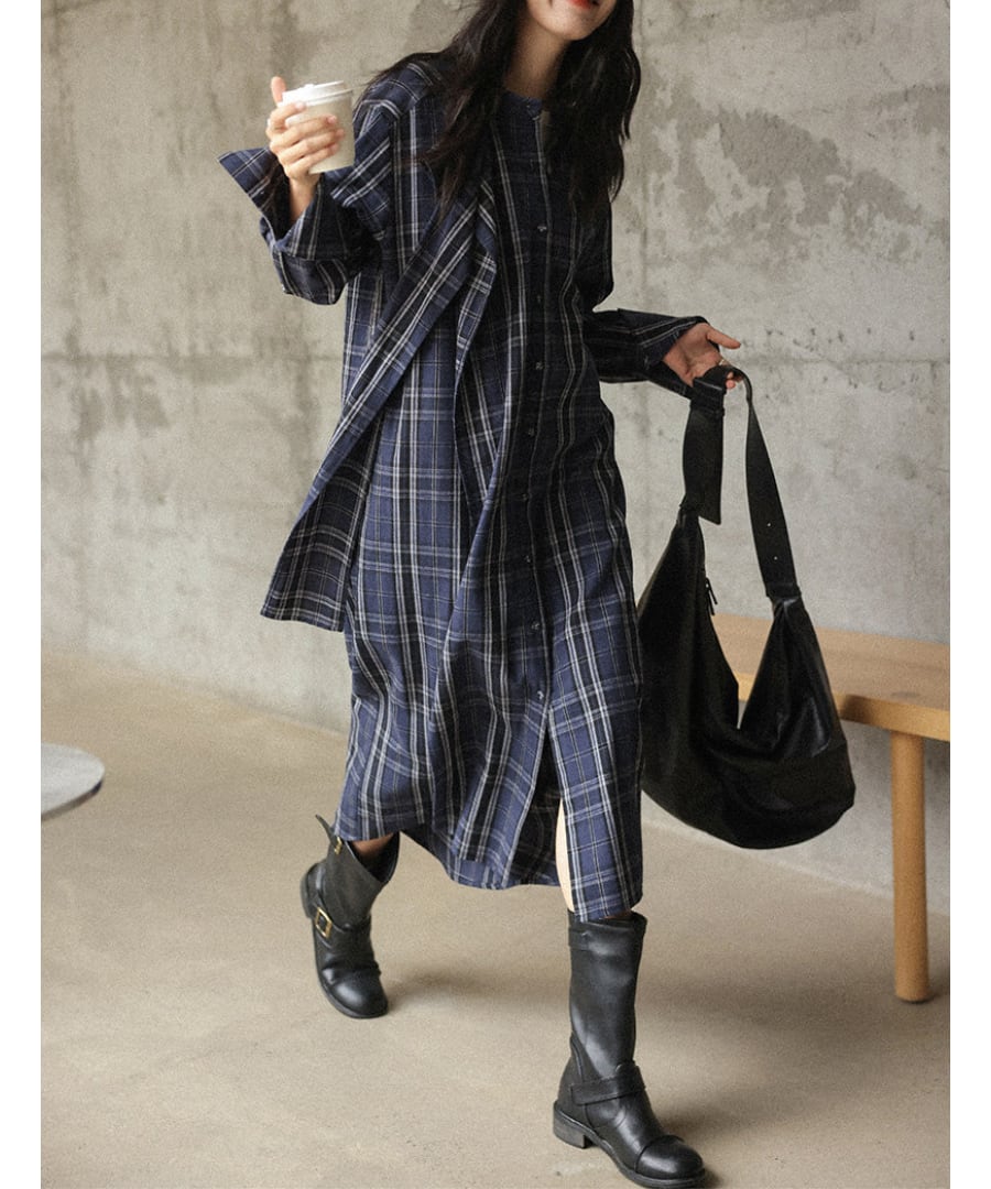 チェック柄◆シャツワンピース【w-30230】