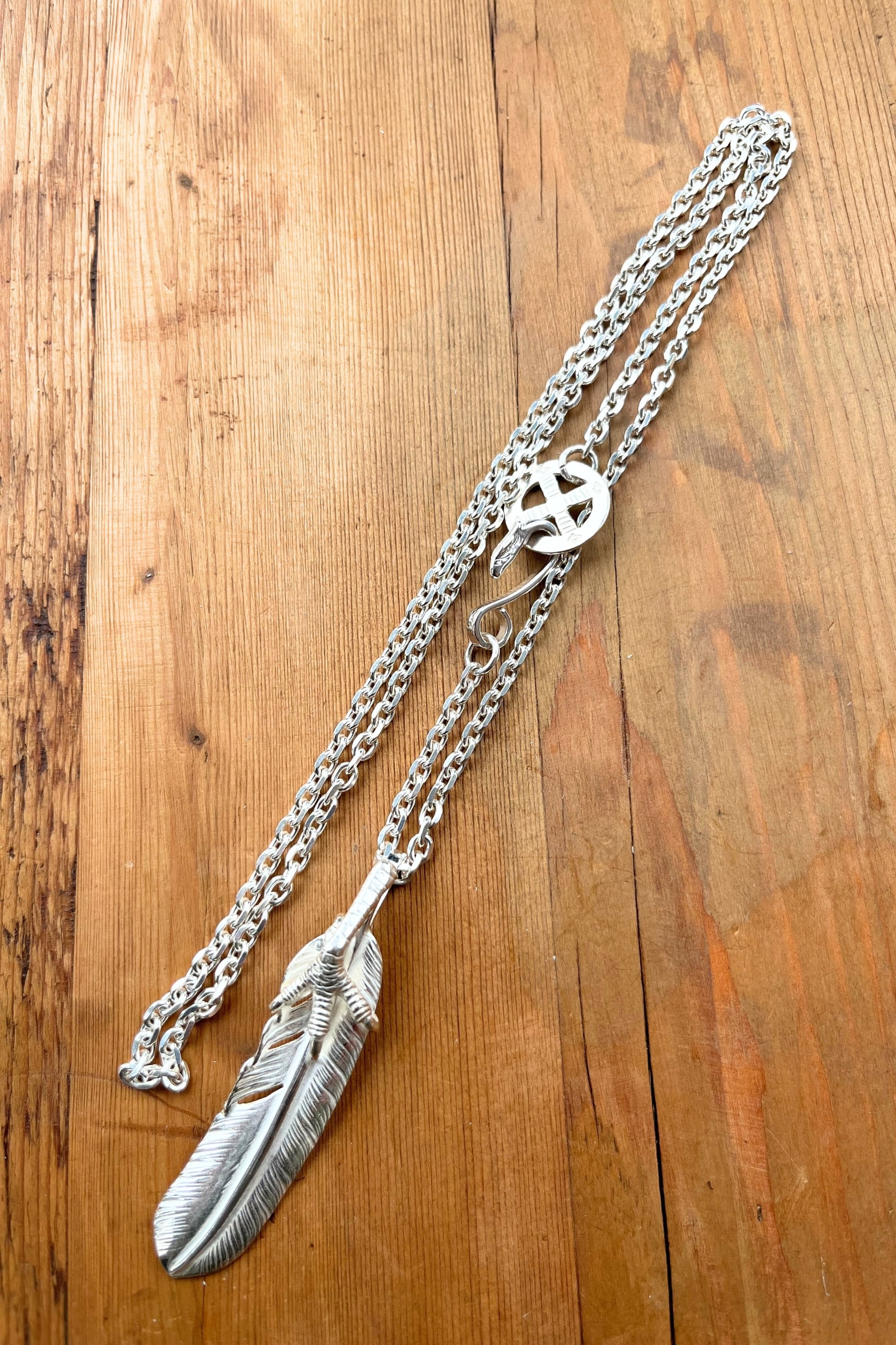 go61 銀爪付き特大フェザー70cmチェーン【細角or細丸】カスタム（イーグルフック、ホイール付き）