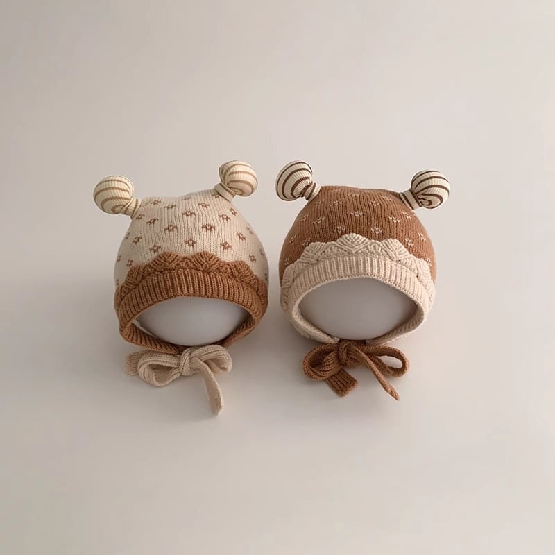 【HAT】ボーダー耳可愛い帽子