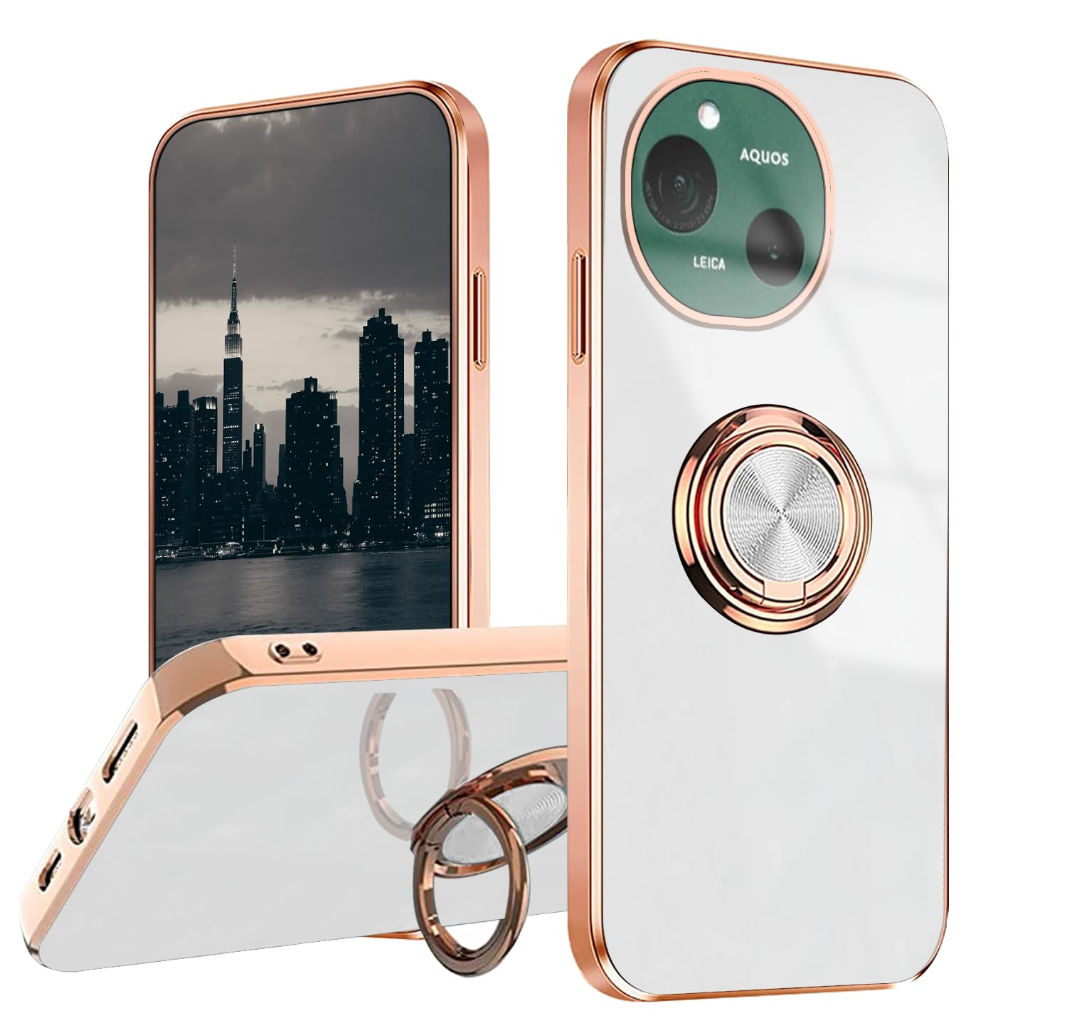 Anlalish携帯ケース適用する Aquos R9 ケースリング 耐衝撃 Aquos R9 スマホカバー シリコン人気 オシャレ車載ホルダー 対応 指紋防止 持っているカメラ保護 (白)