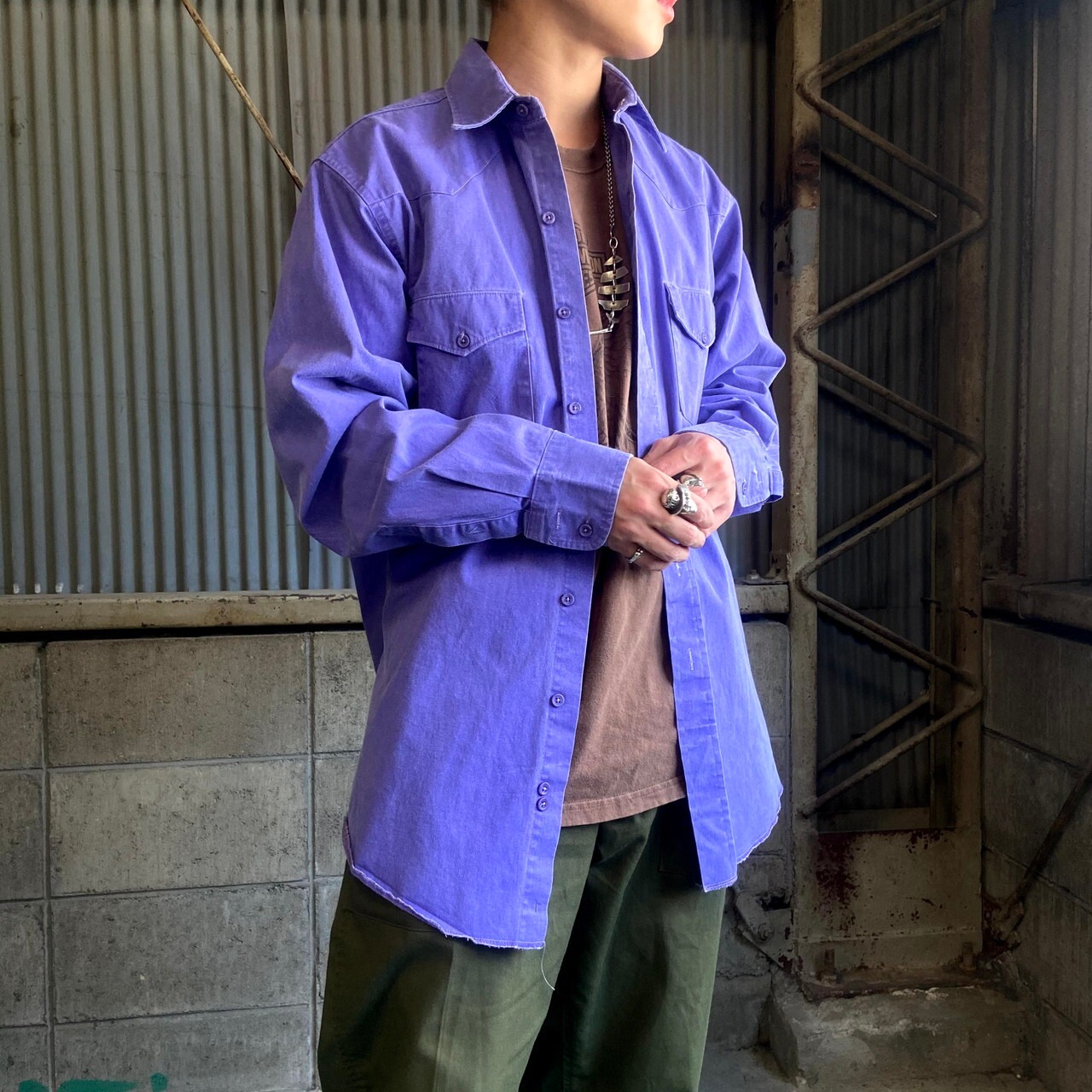レアカラー 80年代 USA製 Wrangler ラングラー 長袖 ウエスタンシャツ 