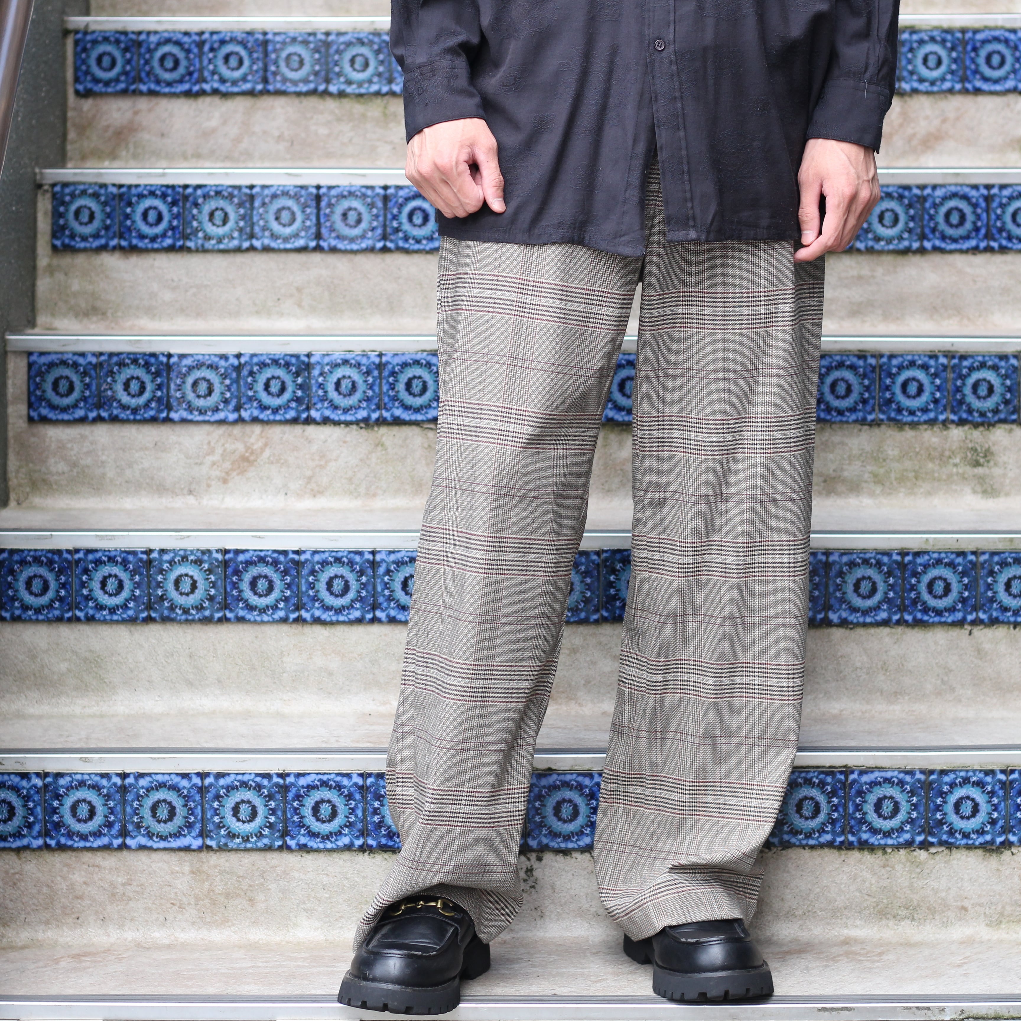 USA VINTAGE CHECK PATTERNED WOOLD SLACKS PANTS/アメリカ古着