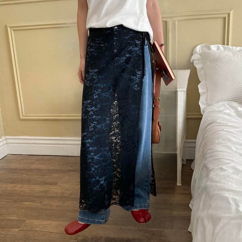 フラワーレースエプロンスカート R00815