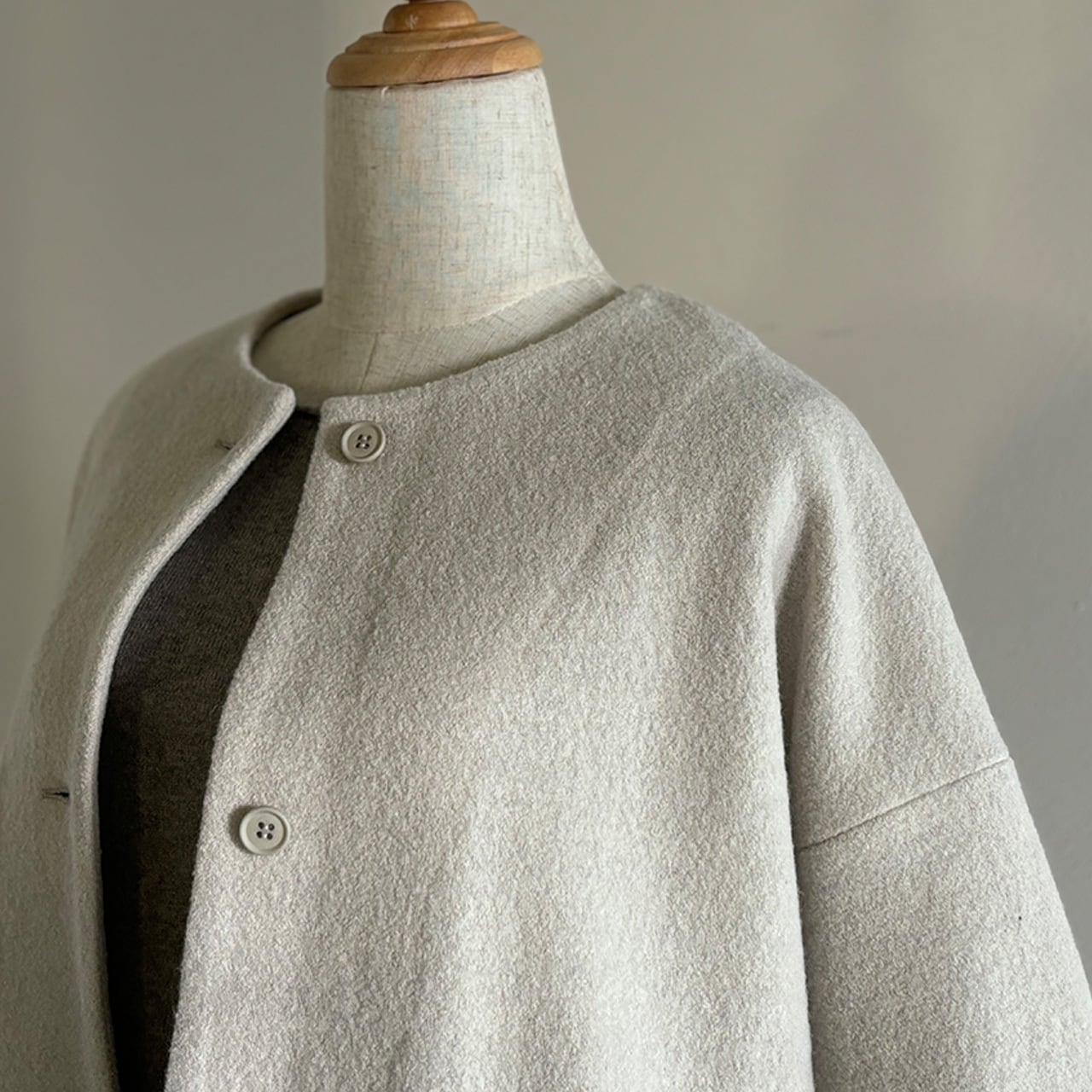 press wool no collar jacket プレスウールノーカラージャケット evam