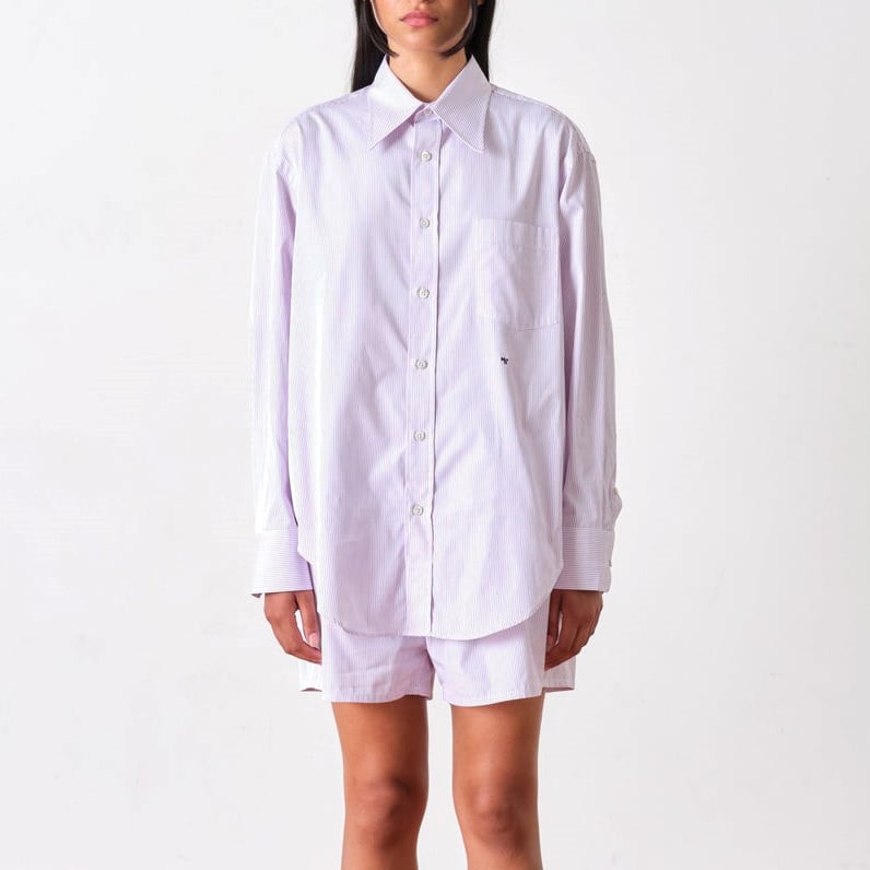 オムガールズ 70s POCKET ストライプ シャツ S パープル オムガールズ Homme Girls 70s POCKET SHIRT ストライプ シャツ S