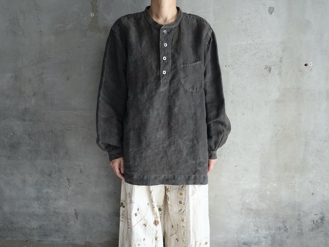kaval High Count Hemp Henry Neck Blouse Ash glaze