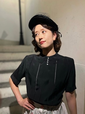 30's40's black rayon blouse