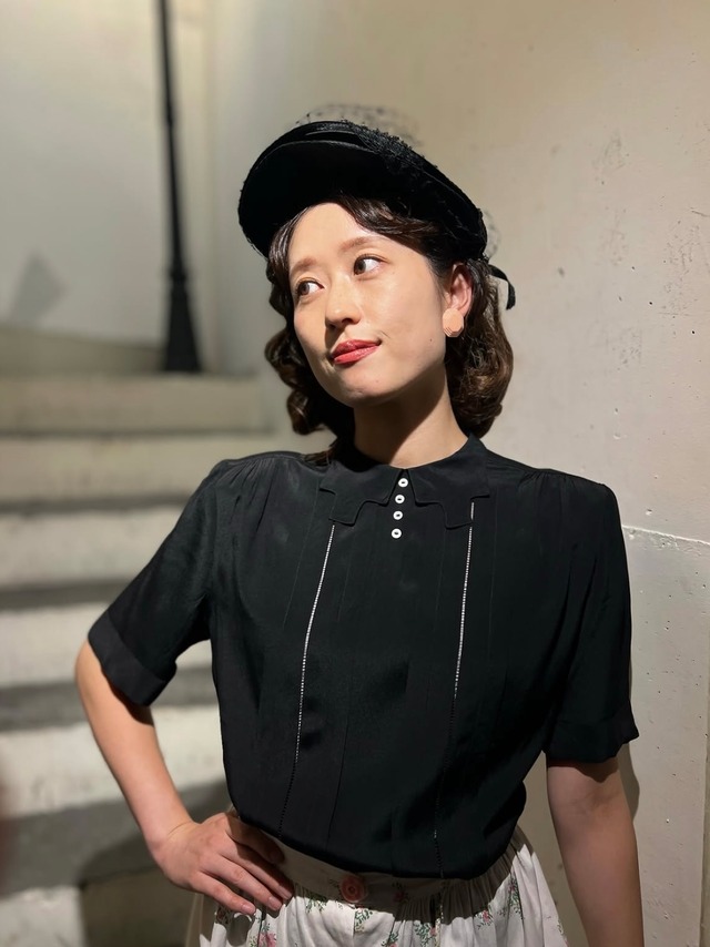 30's40's black rayon blouse