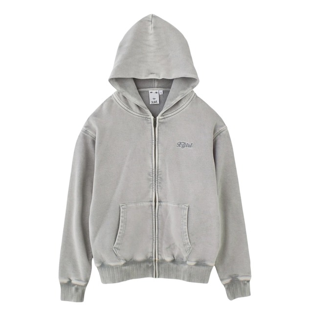 【残り1点】【x-girl】BLEACHED LOGO PATCH ZIP UP SWEAT HOODIE / GRAY【エックスガール】