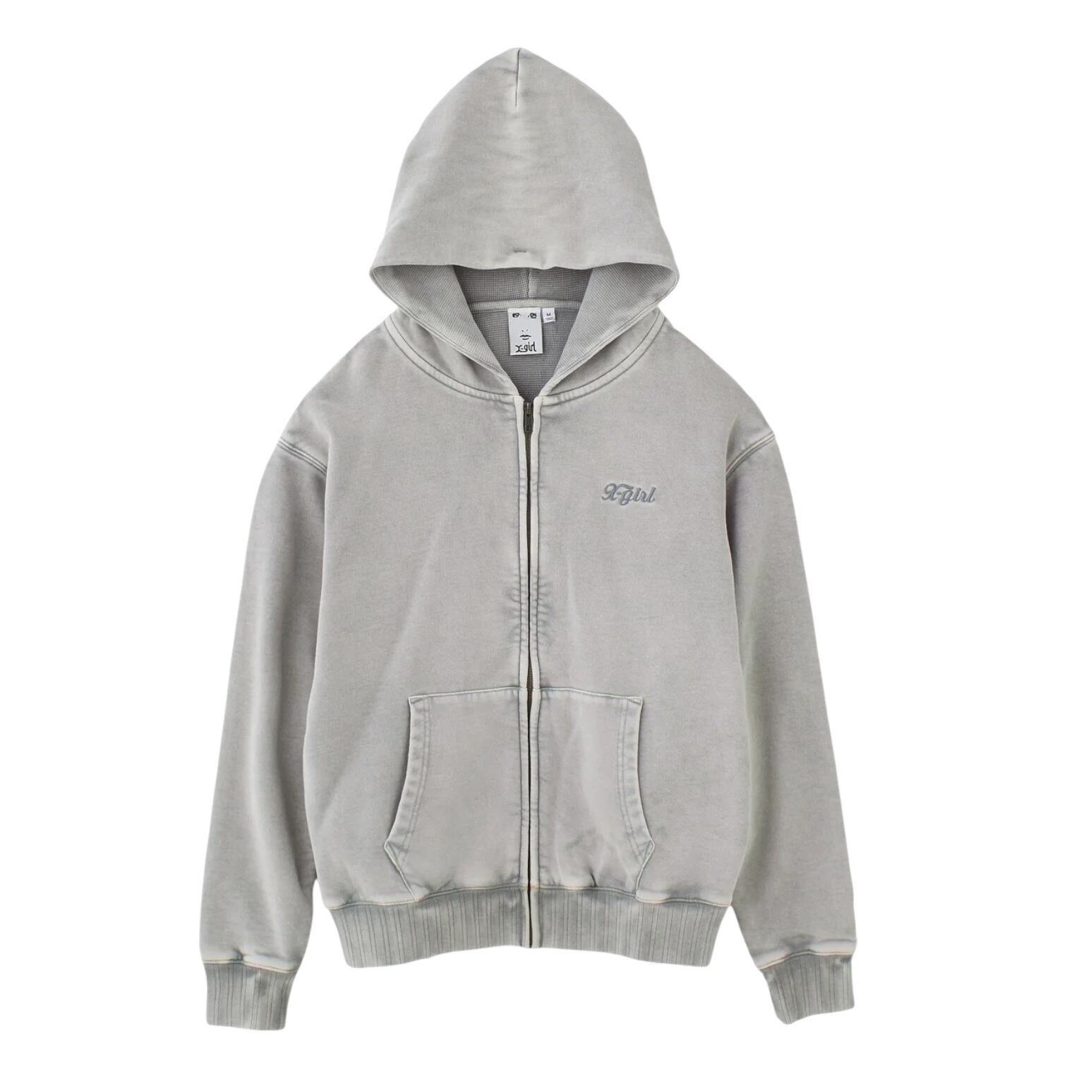 【残り1点】【x-girl】BLEACHED LOGO PATCH ZIP UP SWEAT HOODIE / GRAY【エックスガール】