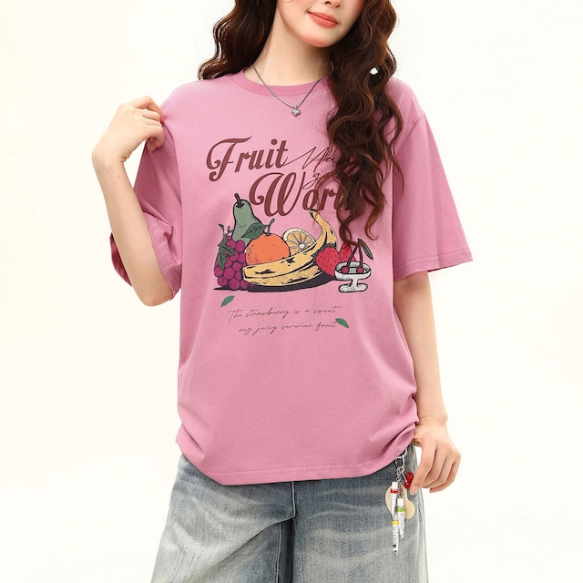 フルーツグラフィックレトロレタリングTシャツ 2col R02405