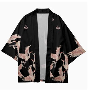 トップス ジャケット カーディガン風 羽織 着物 前開き 浴衣 和柄 7分袖 Vネック ワイド 和柄 薄手 綿 コットン ナイロン シンプル レトロ エキゾチック ラフ メンズライク ボーイッシュ スポーティー 個性的 クール 主役級 存在感 浴衣風 プリント カモフラージュ 総柄 プリント 鶴 鳥 春 夏 大会 お祭り メンズ 学生 部活 アウトドア キャンプ リゾート 旅行 海 プール 休日 バカンス コンサート ライブ コスプレ お花見 フェス 楽ちん 白 黒 大人カラー