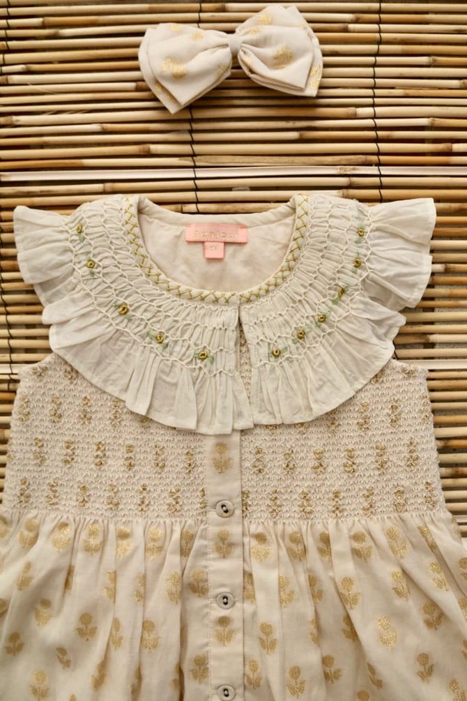 Ibiza top + Hairclip Flowers lurex ecru Chanderi 2y,4y,6y