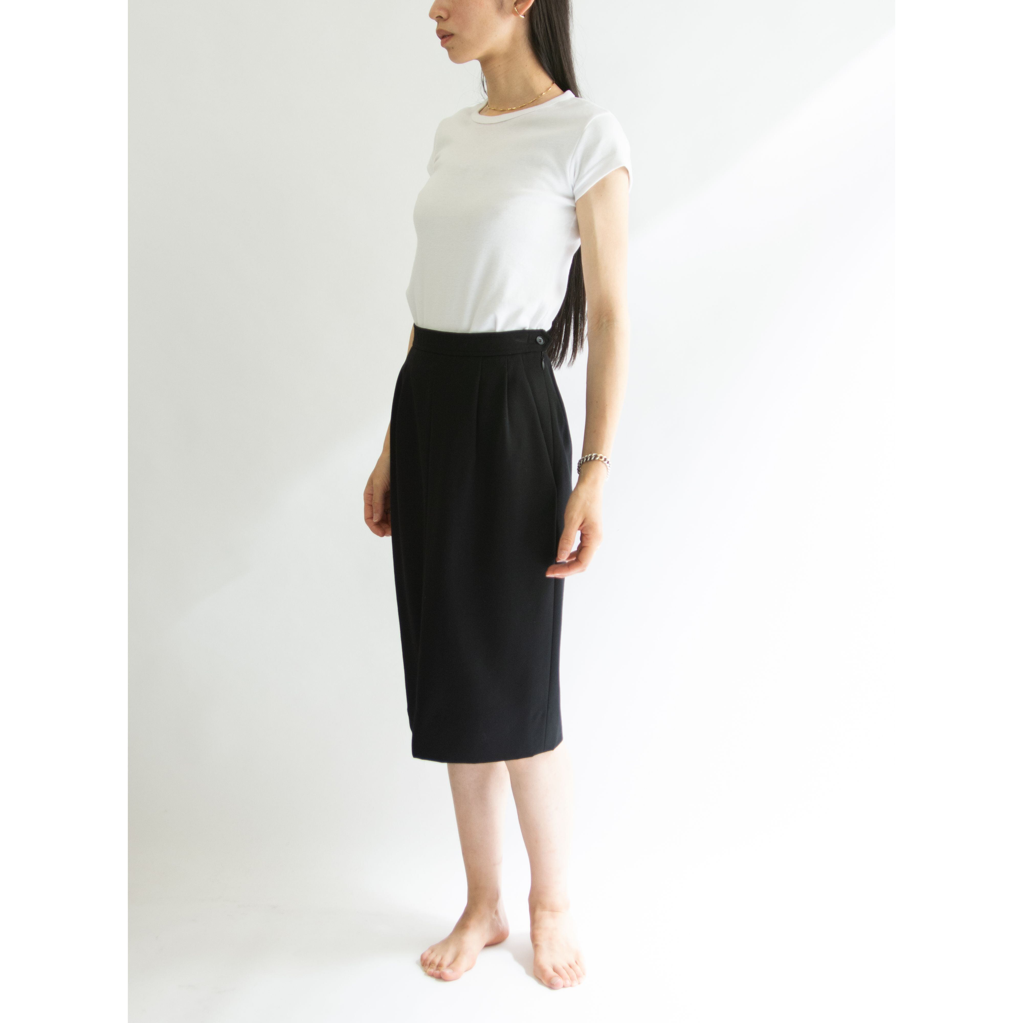 【YVES SAINT LAURENT rive gauche】Made in France 100% Wool 2Tuck Skirt(イヴサンローラン リブ ゴーシュ フランス製 ツータック ウールスカート)