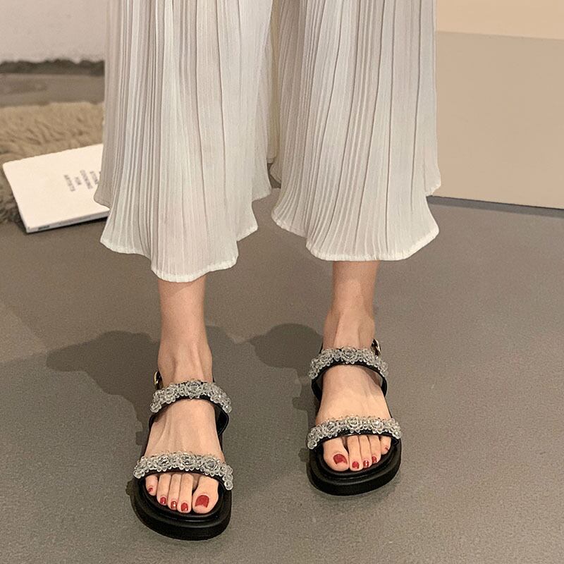 サンダルサマークリスタルFlowerデザイン バックル 靴 シューズ 夏物 ビーチ フラワーデザイン フェイクシューズ85119827415