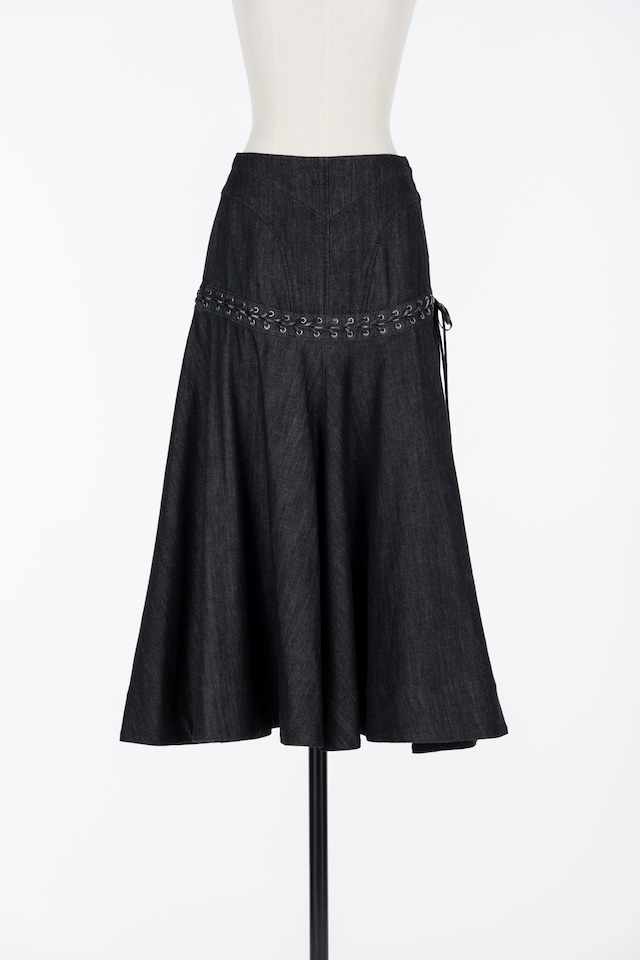 【25AW】FETICO フェティコ / Lace up denim flare skirt